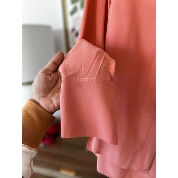New REISS Eden Matte 100% Silk Tunic Button Down Shirt in Coral Pink Size 4 - Picture 10 of 11
